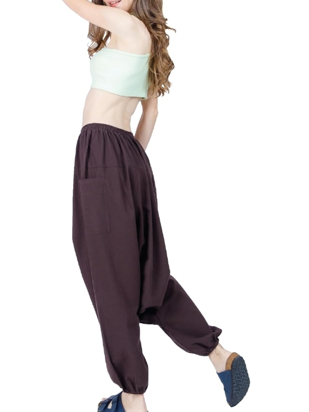 Women's Dark Brown Harem Pants with Elastic Waist